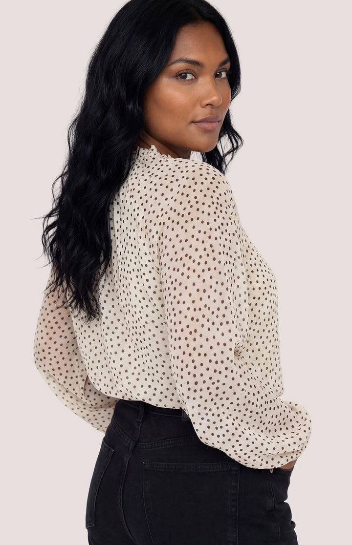 Cream-colored Annie Blouse by Gentle Fawn featuring a dot pattern, with a relaxed fit and stylish neckline.