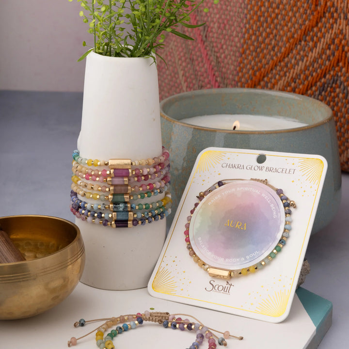 Scout Chakra Glow Beaded Bracelet with colorful aura-inspired beads, designed for spiritual energy and stylish wrist wear.