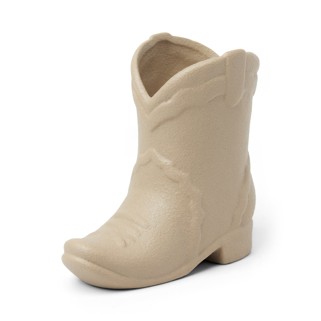 Beige Cowboy Boot Candle with Bergamot and Mahogany scent
