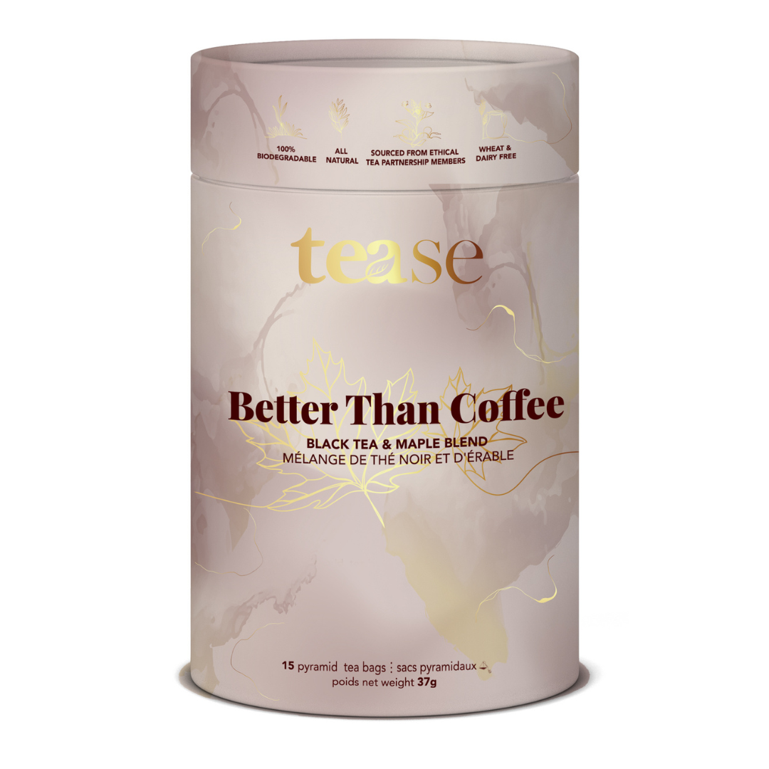 Better Than Coffee' maple blend tea in canister