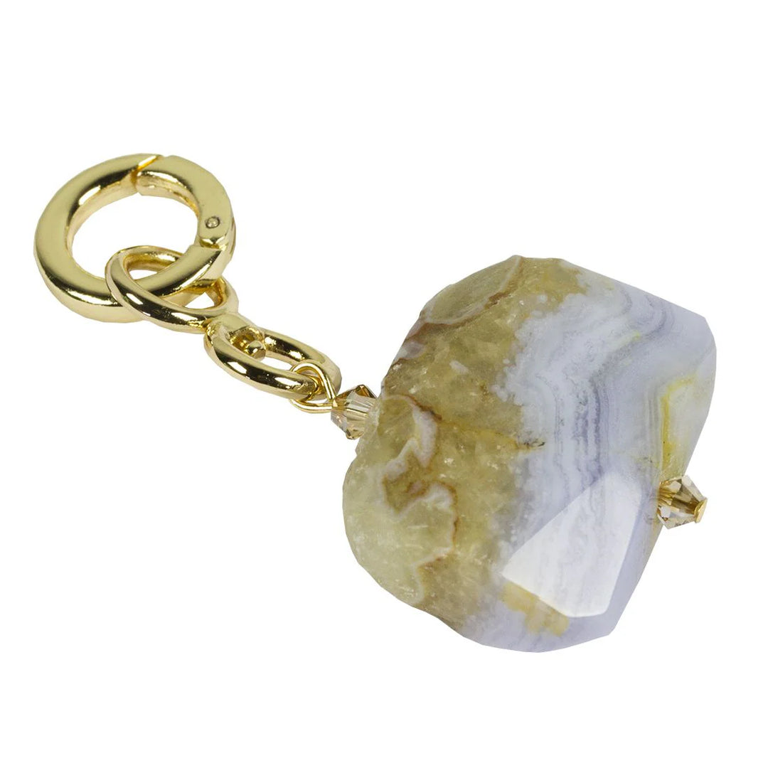 Lofttan blue lace agate semi precious stone jewelry pendant featuring a sleek, minimalist design with polished metal finish, designed to enhance any necklace.