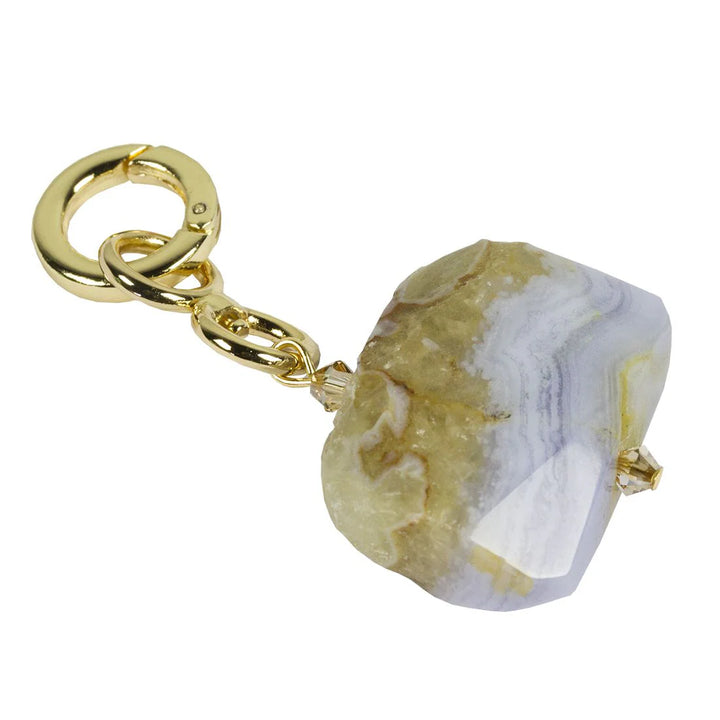 Lofttan blue lace agate semi precious stone jewelry pendant featuring a sleek, minimalist design with polished metal finish, designed to enhance any necklace.