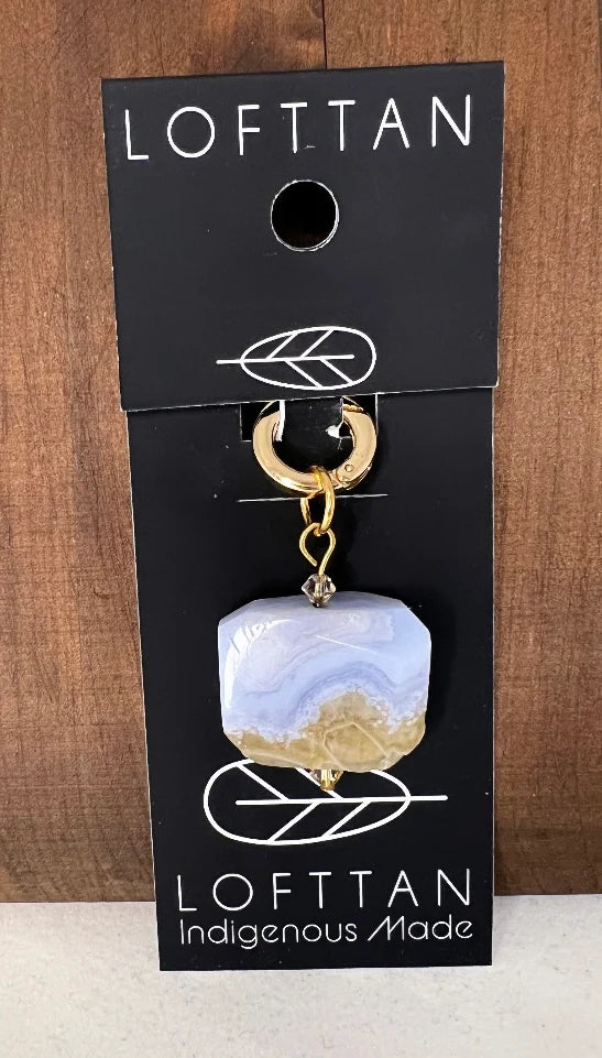 Lofttan blue lace agate semi precious stone jewelry pendant featuring intricate metalwork and elegant design, perfect for adding a stylish touch to any outfit.
