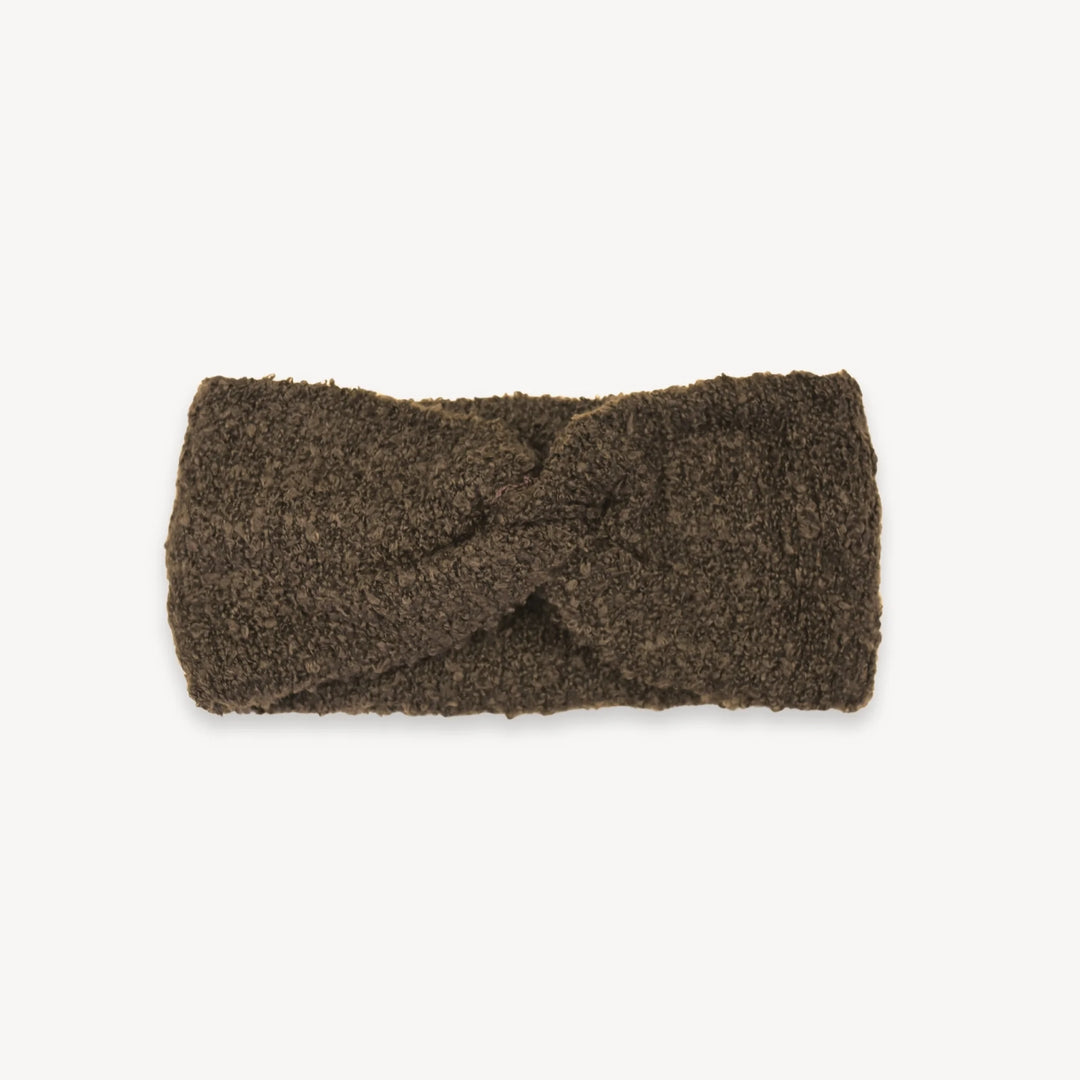 Brown knitted headband on a white background