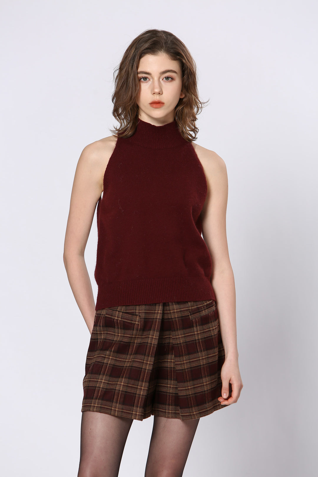 Burgundy plaid short