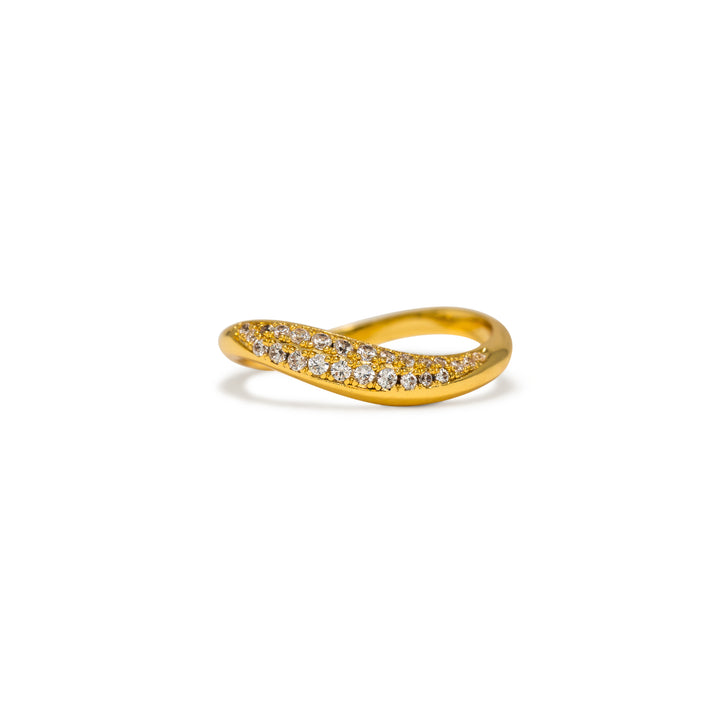 Lover's Tempo Gold Crest Dome Ring with a smooth gold band and rounded dome design, accented by sparkling cubic zirconia stones.