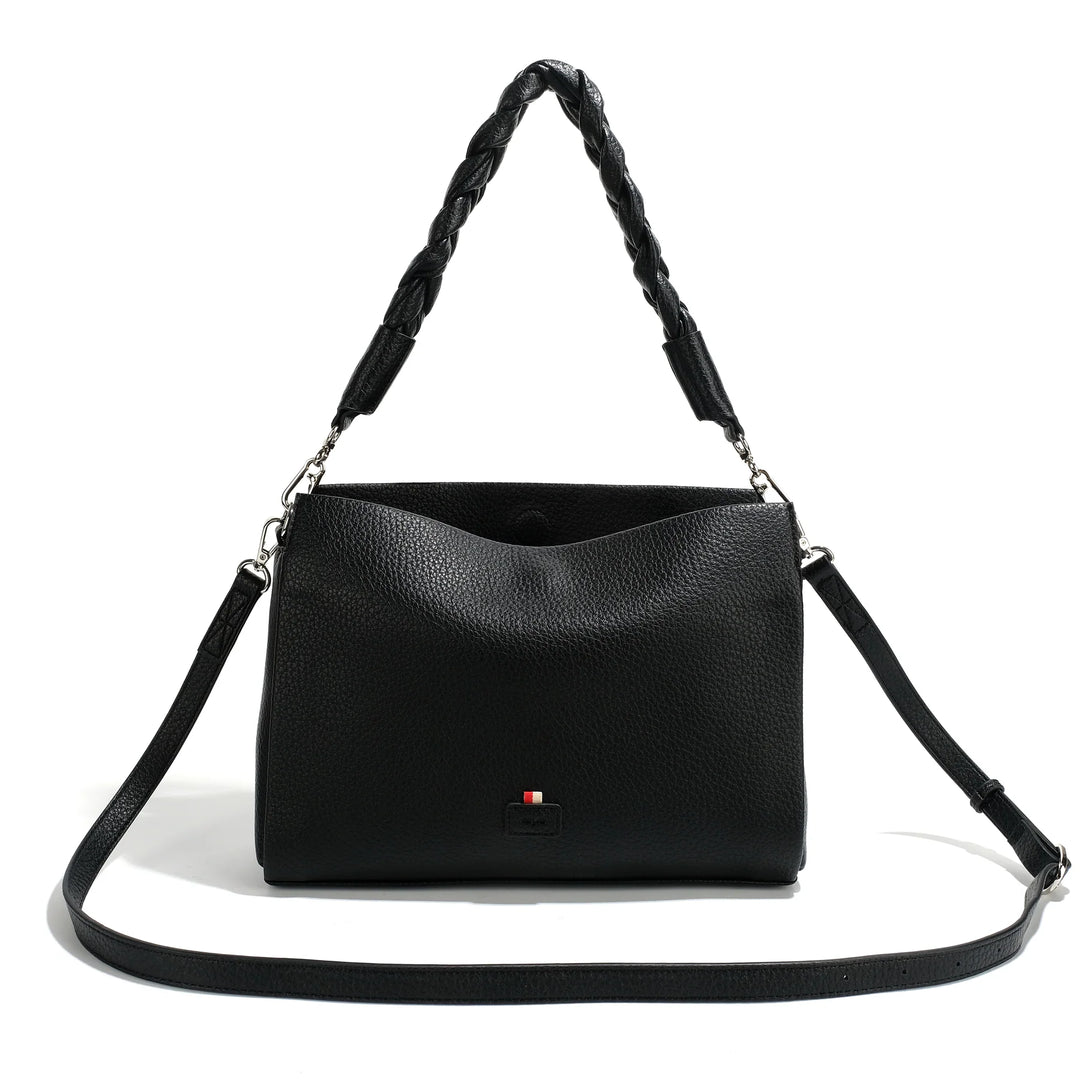 CoLab Camden Crossbody Bag in black leather with adjustable strap and gold-tone hardware, stylish and compact for everyday use.