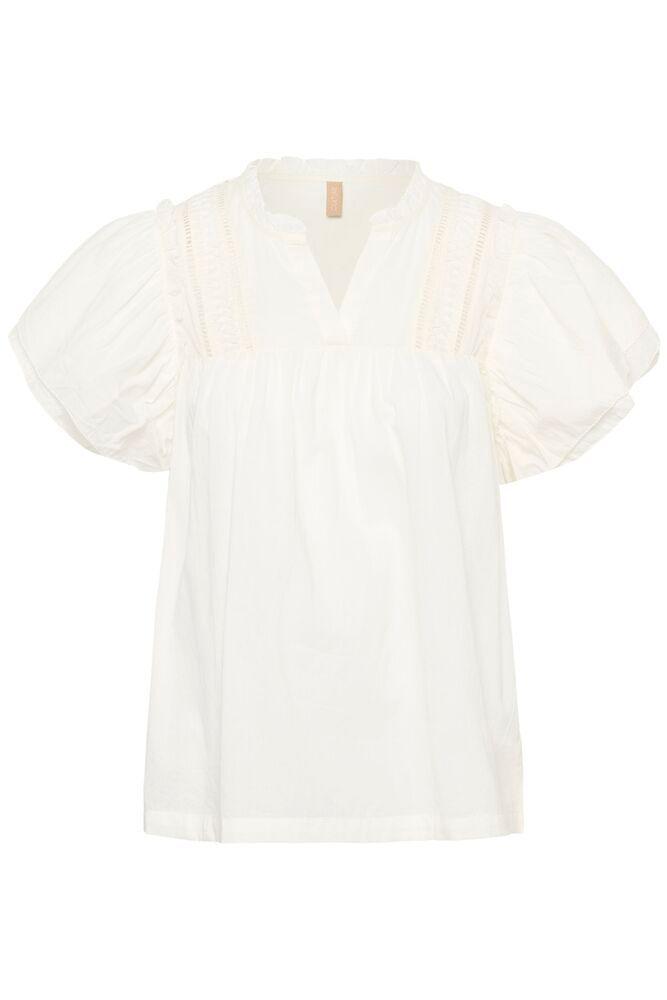 Culture Catinka cotton blouse, lightweight white  with short ruffle sleeves and a relaxed fit, perfect for casual wear.