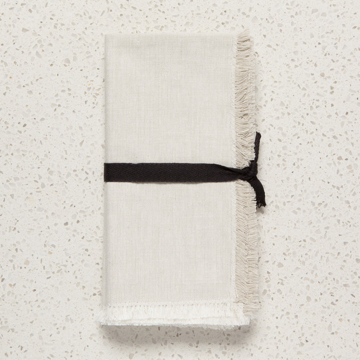 Pair of Danica chambray cotton table napkins folded on a dining table, showcasing soft fabric and elegant design.