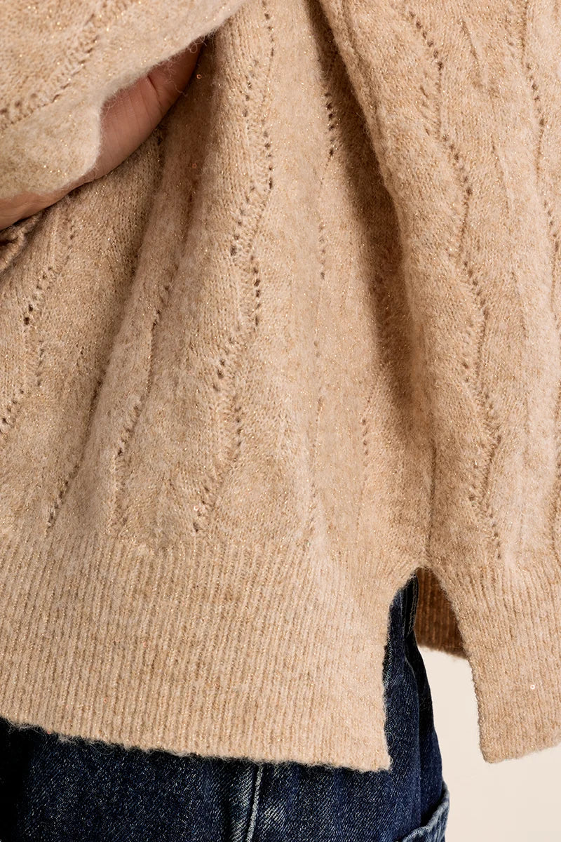 Champagne Open Work Knit Sweater