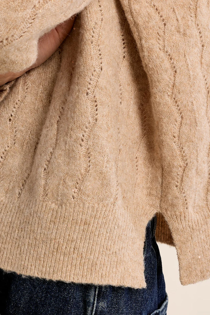 Champagne Open Work Knit Sweater