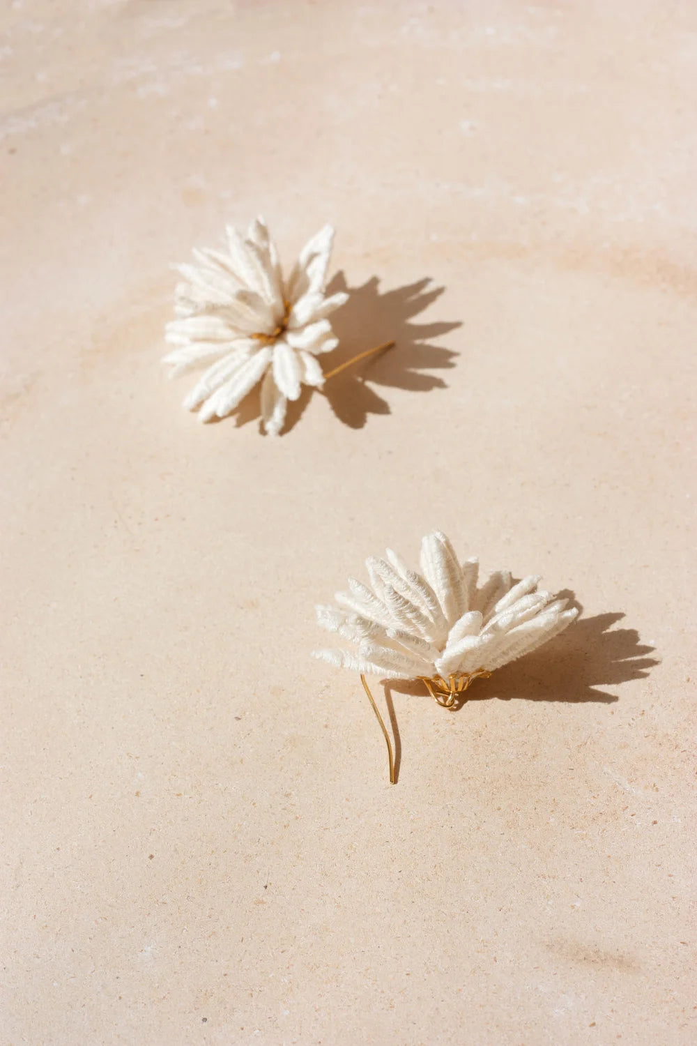 Ilk Jewelry chrysanthemum flower earring with intricate lace floral design and gold-tone finish, showcasing elegant jewelry craftsmanship.