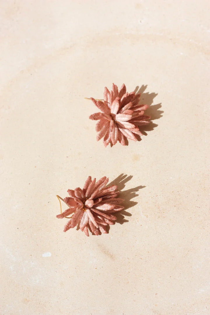Ilk Jewelry Lace Chrysanthemum flower earring with intricate floral design, showcasing elegant craftsmanship and gold-toned details.