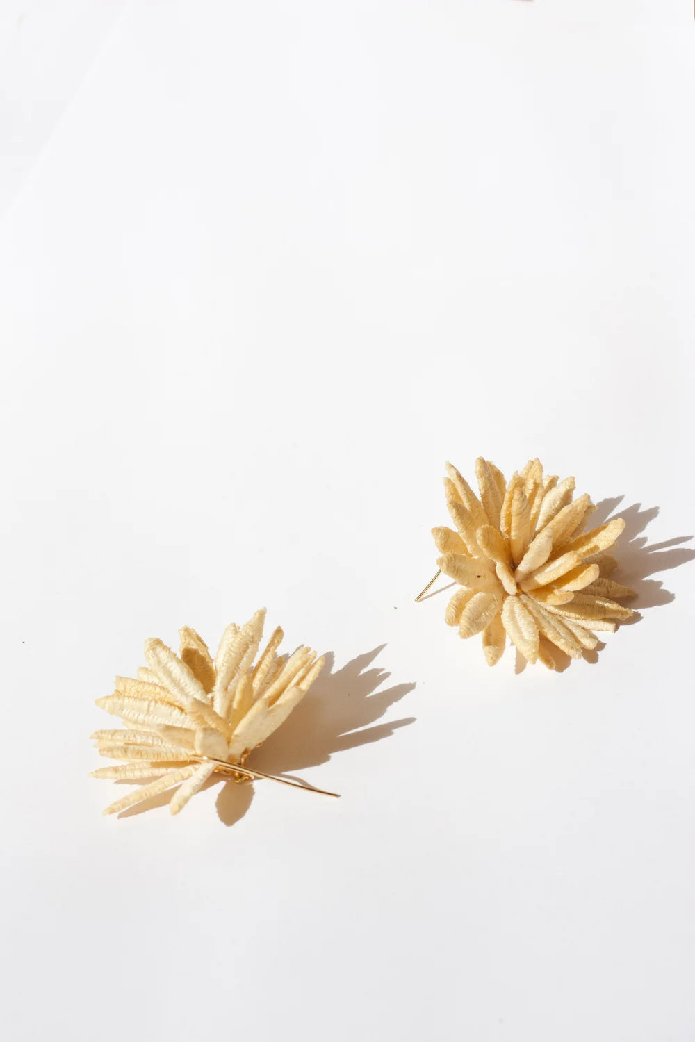 Ilk Jewelry Chrysanthemum flower earring with gold-toned floral design and delicate dangle style.