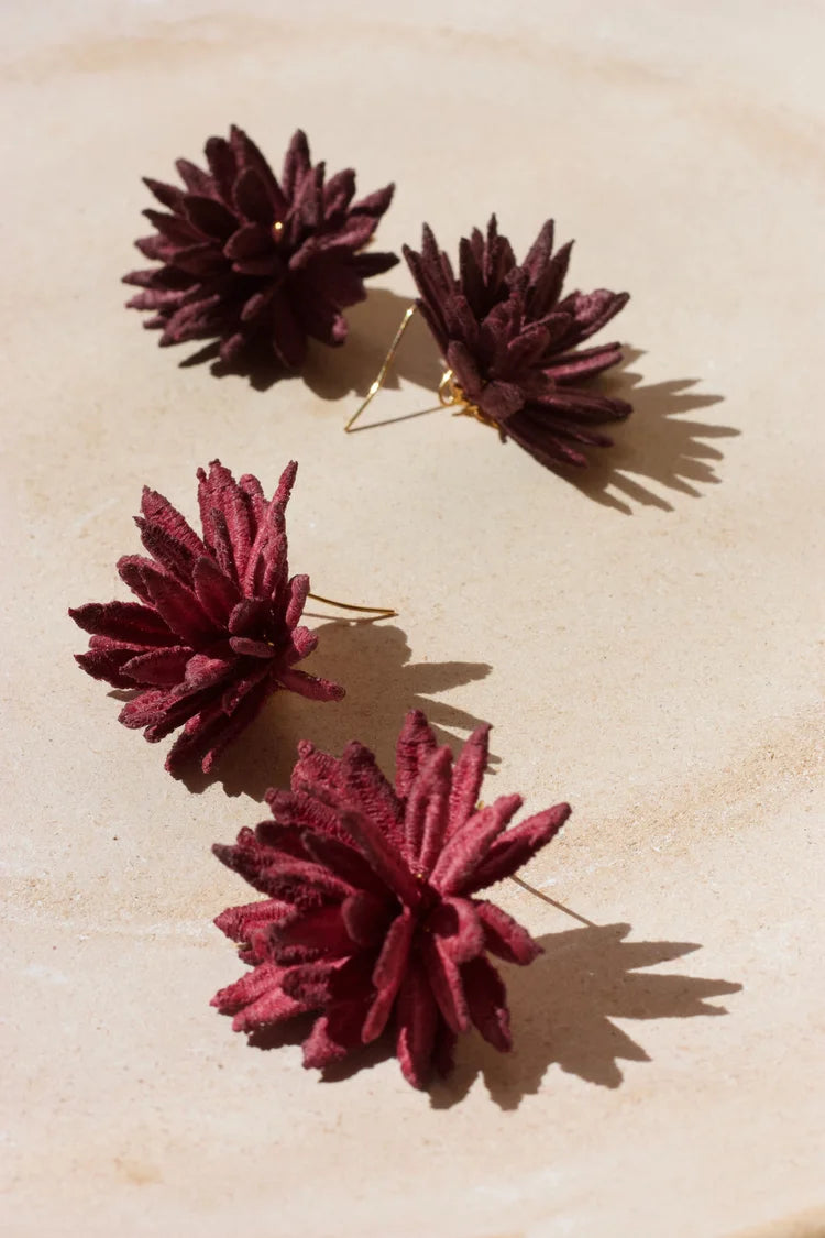 Ilk Jewelry chrysanthemum lace flower earring with intricate floral design and delicate craftsmanship.