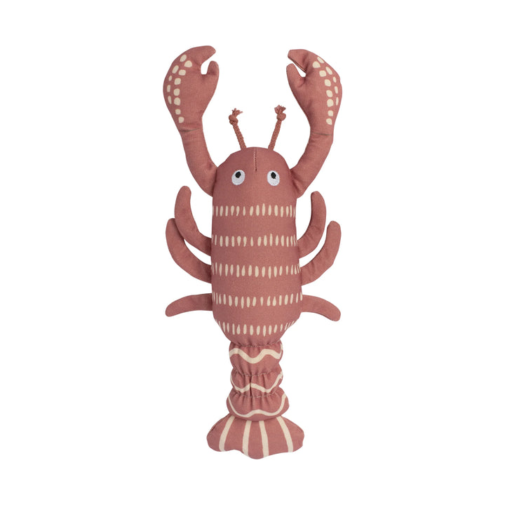FRINGE Claw It A Day Canvas Lobster Dog Toy with durable canvas material and a playful lobster shape for dogs.