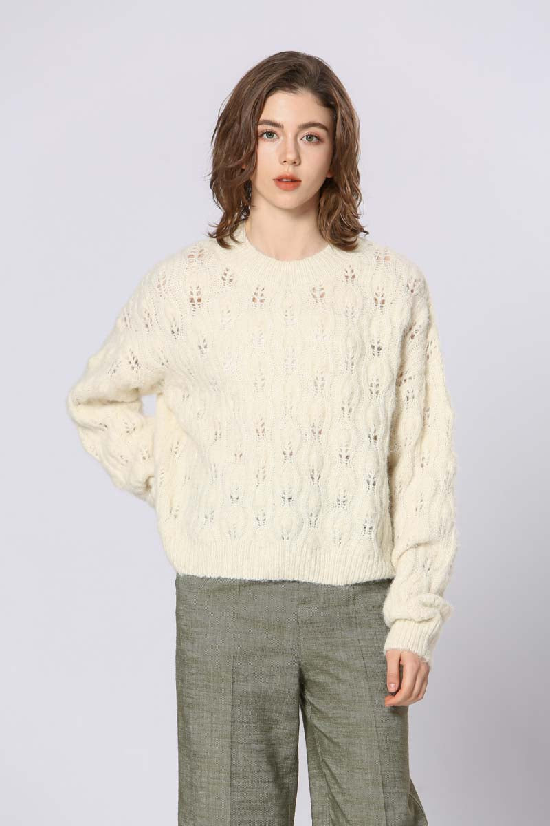 Cream open knit long sleeve sweater
