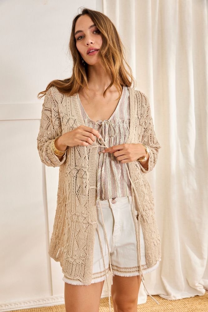 NKN by Nekane Dara open knit cardigan in soft, lightweight fabric, featuring a relaxed fit and stylish open front design.