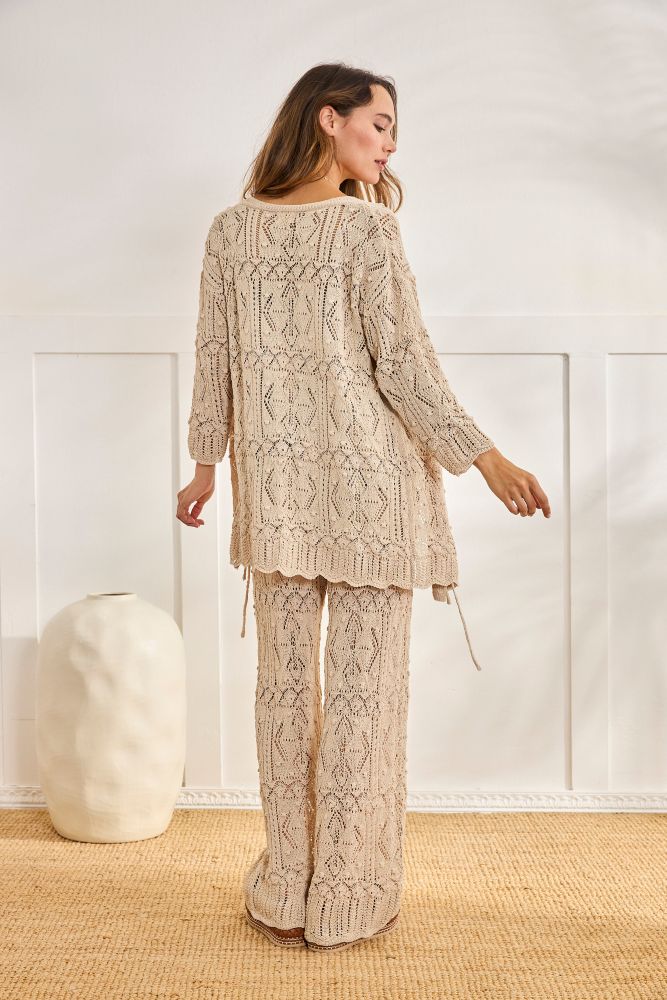 NKN by Nekane Dara open knit cardigan featuring lightweight, breathable fabric with a relaxed fit and stylish open front design.