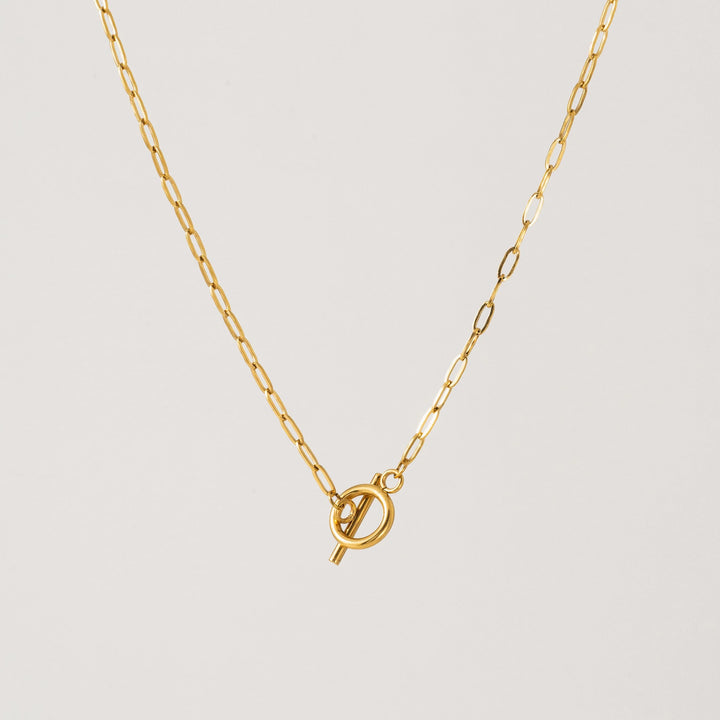Lover's Tempo Darcy Toggle Clasp Gold Necklace featuring a stylish toggle closure and elegant gold chain.