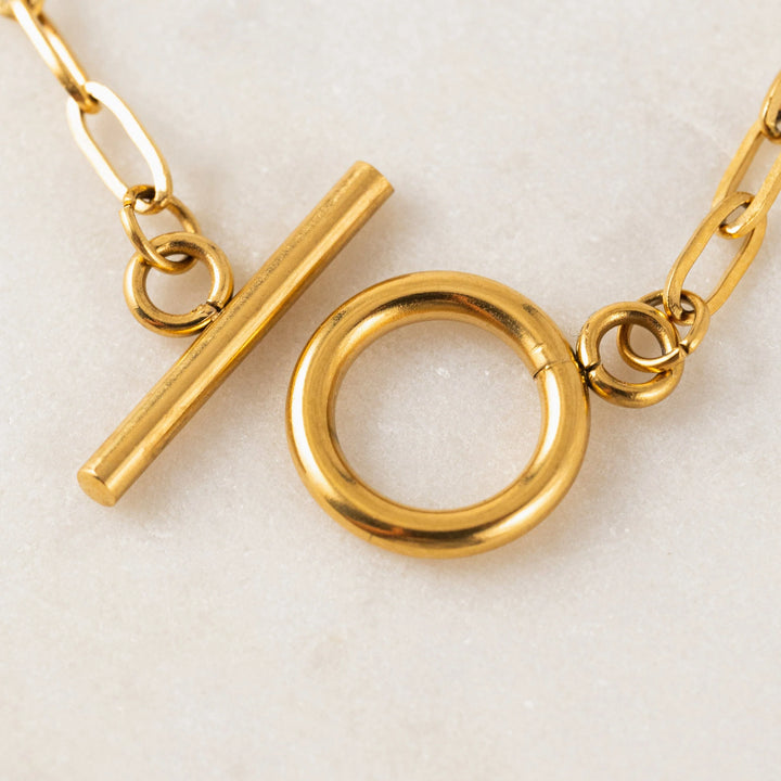 Gold necklace with Darcy toggle clasp by Lover's Tempo, featuring a sleek, elegant design with a shiny finish.
