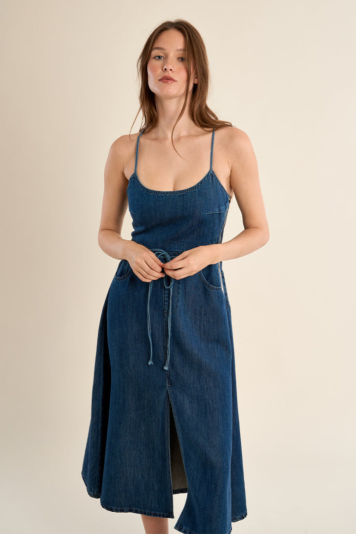 Lace Back Denim Dress