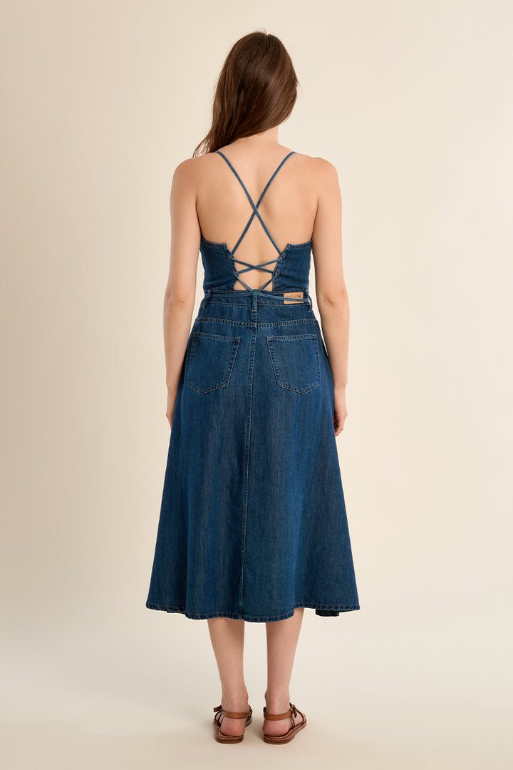 Lace Back Denim Dress
