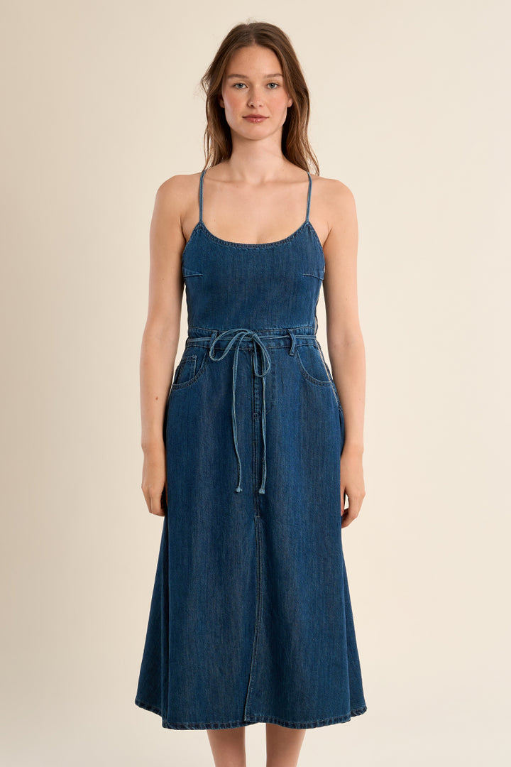 Lace Back Denim Dress