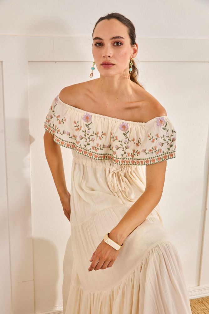 Flounca Embroidered Maxi Dress
