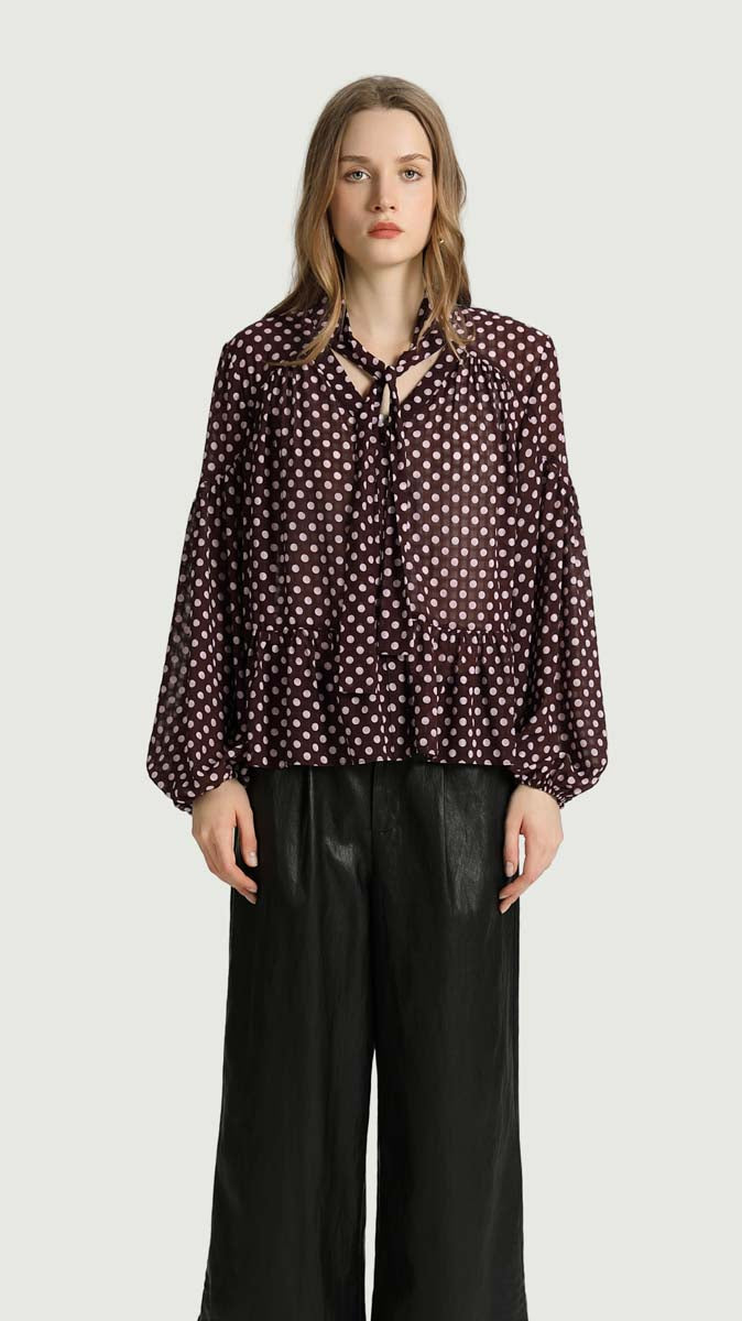 Emile Burgundy Dot Blouse