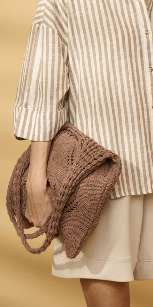 Fransa Nicolina Knit Tote Bag with textured knit design, spacious interior, and sturdy handles for casual everyday use.