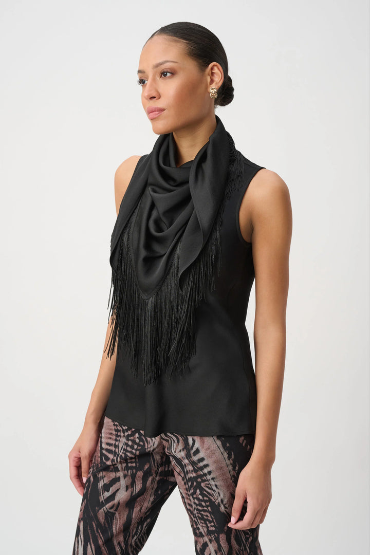 Fringed Satin Scarf Top