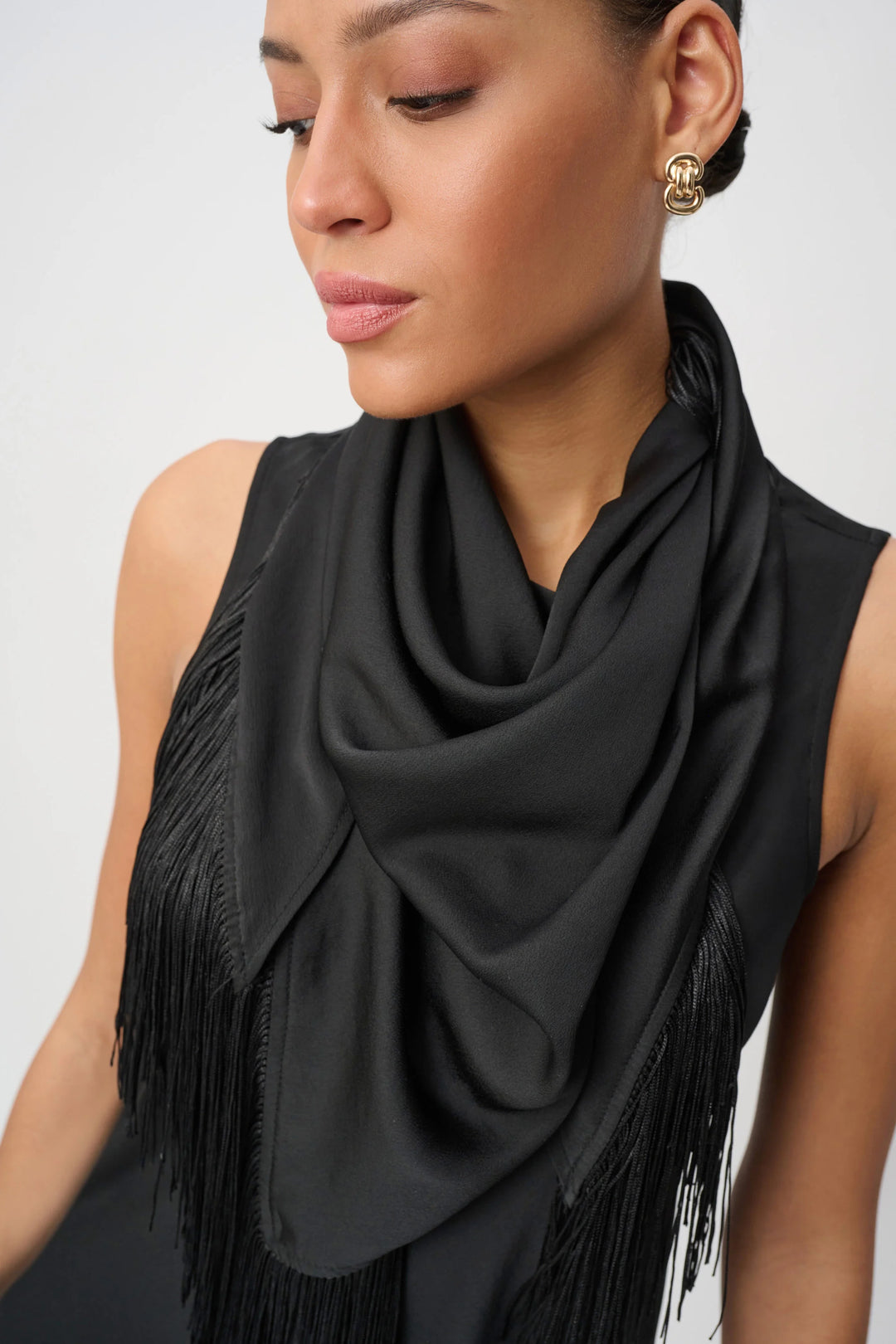 Fringed Satin Scarf Top
