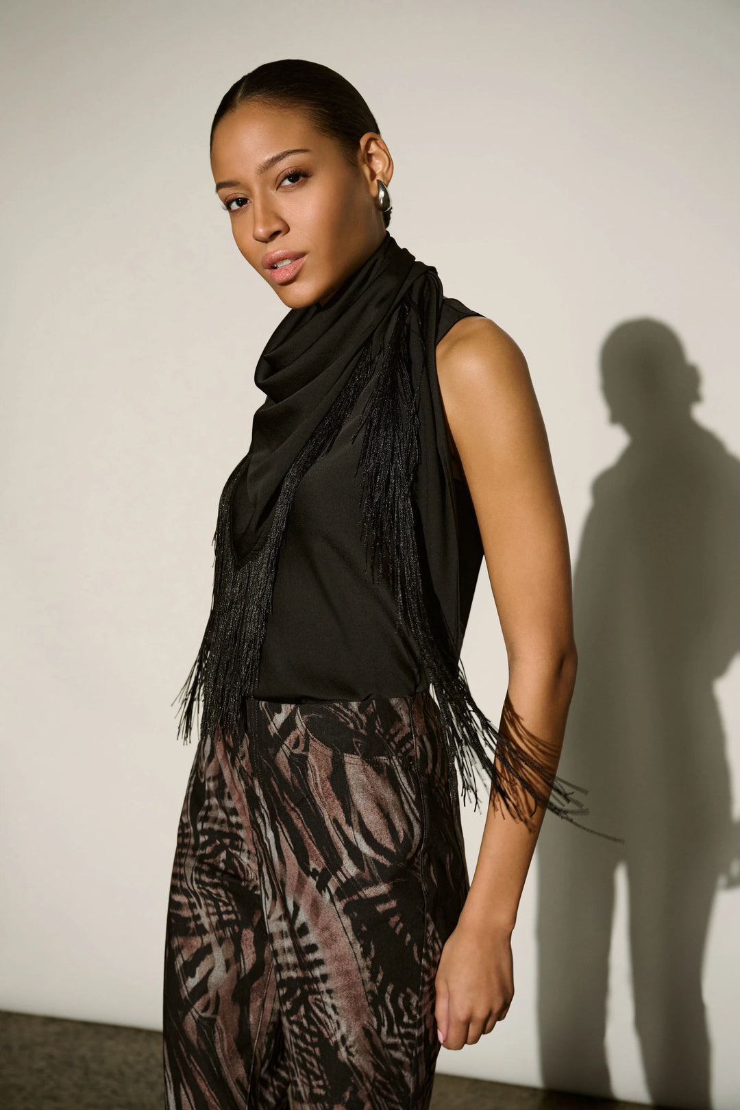 Fringed Satin Scarf Top