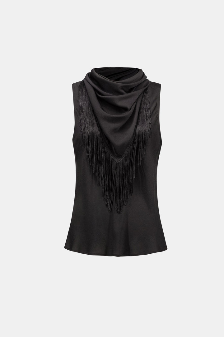 Fringed Satin Scarf Top