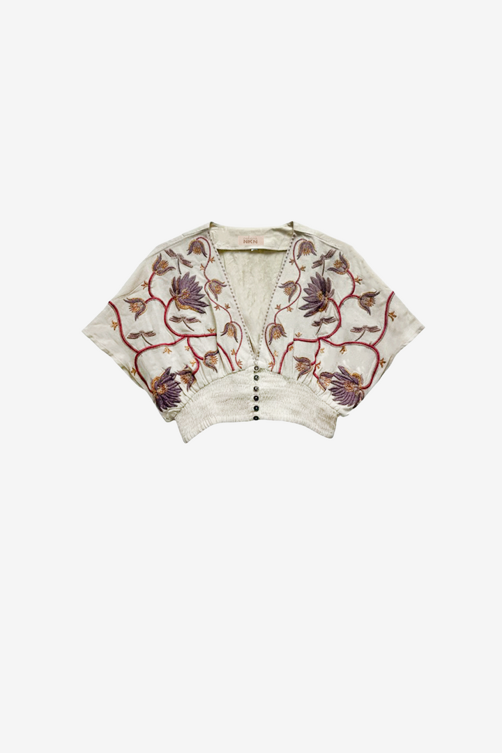 NKN by Nekane Riva embroidered blouse featuring intricate embroidery on lightweight fabric, stylish and comfortable for everyday wear.