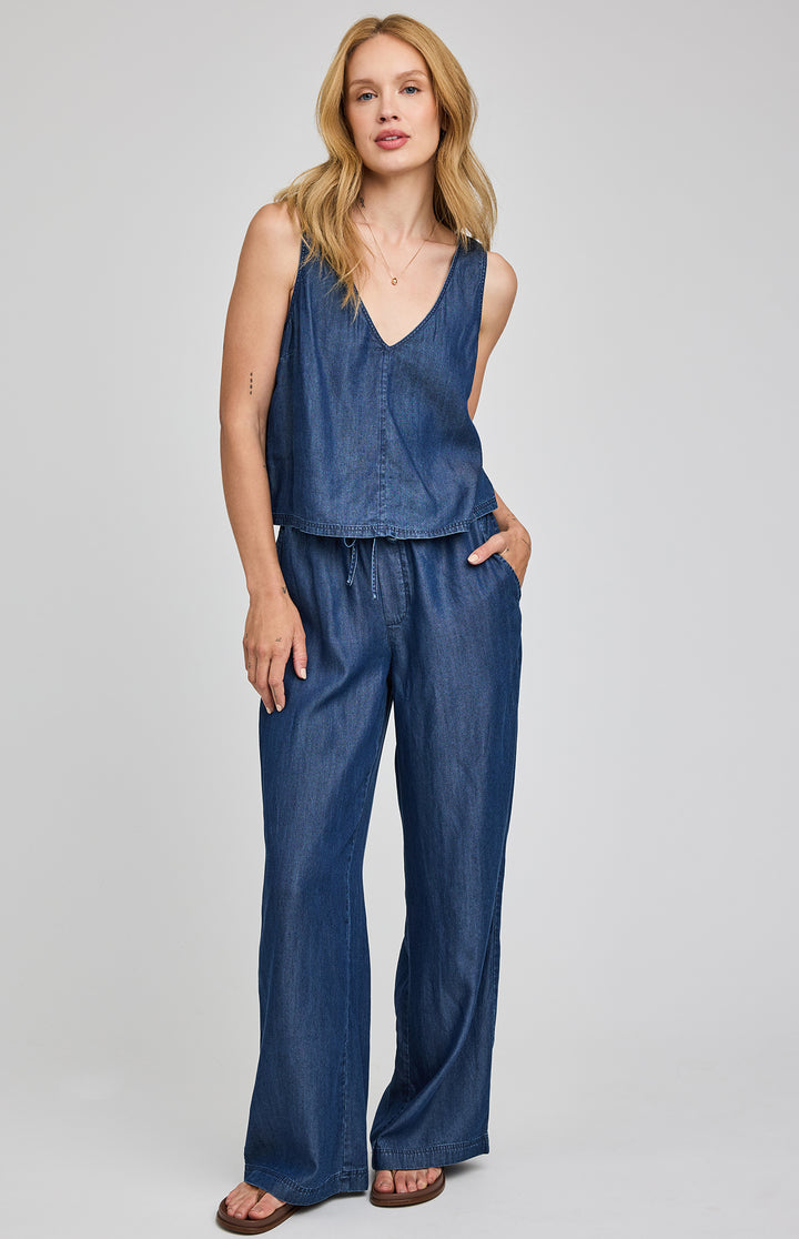 Gentle Fawn Colette Tank Top featuring a sleeveless design, lightweight tencel denim fabric, and a relaxed fit for casual wear