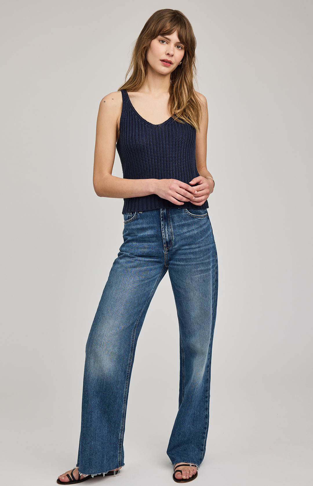 Gentle Fawn Lizzie knit tank top featuring a sleeveless design, soft yarn fabric, and a relaxed fit, perfect for casual summer wear.