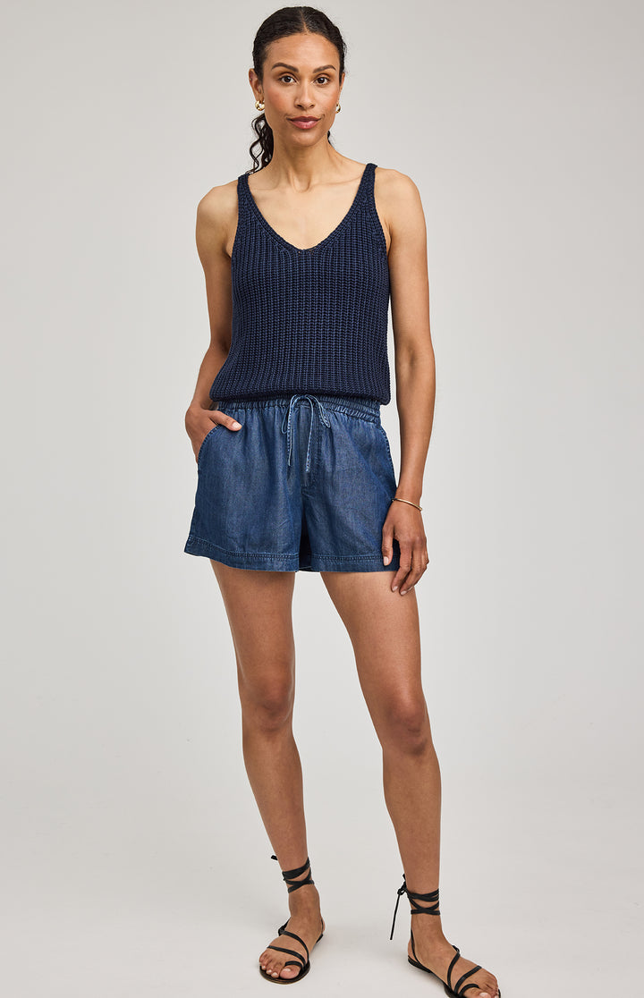 Dark blue Gentle Fawn Tessa Shorts with a relaxed fit, featuring a comfortable waistband and casual style.