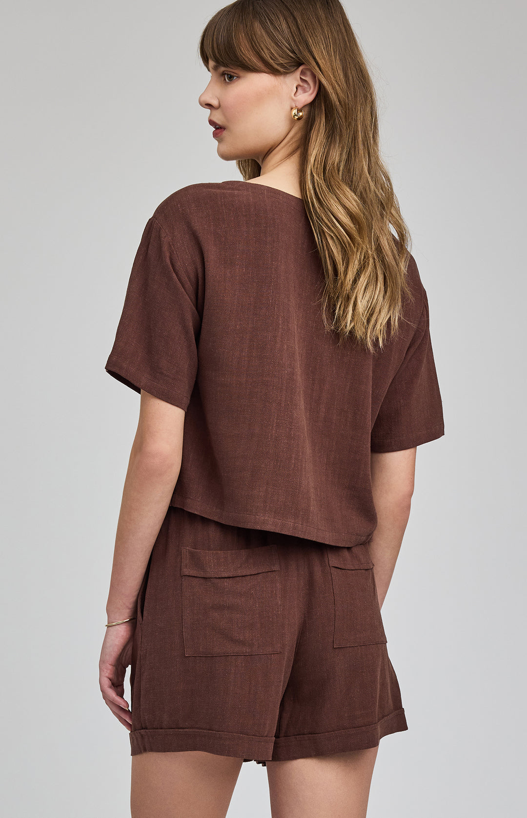 Gentle Fawn Juno Shorts made of lightweight linen blend fabric, featuring a relaxed fit and adjustable waistband for casual comfort.