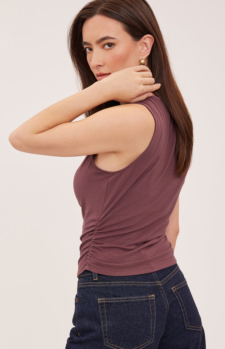 Gentle Fawn Indra sleeveless tank top in mulberry color, lightweight casual top with a relaxed fit and sleeveless design.