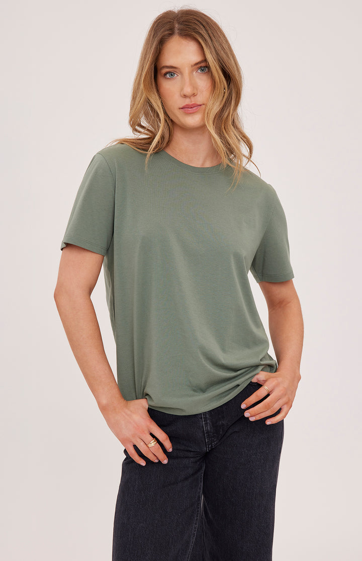 Gentle Fawn Victoria crew neck T-shirt in soft Aspen color, casual fit, with short sleeves and classic neckline.