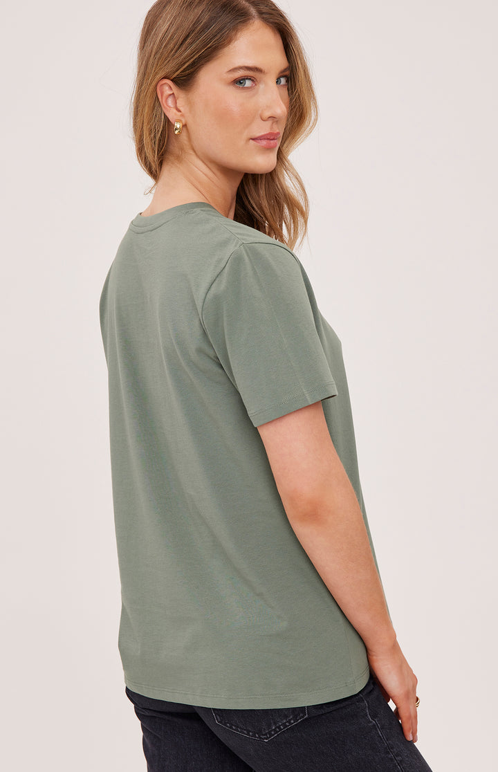 Gentle Fawn Victoria crew neck T-shirt in soft aspens color, featuring a relaxed fit and classic design.
