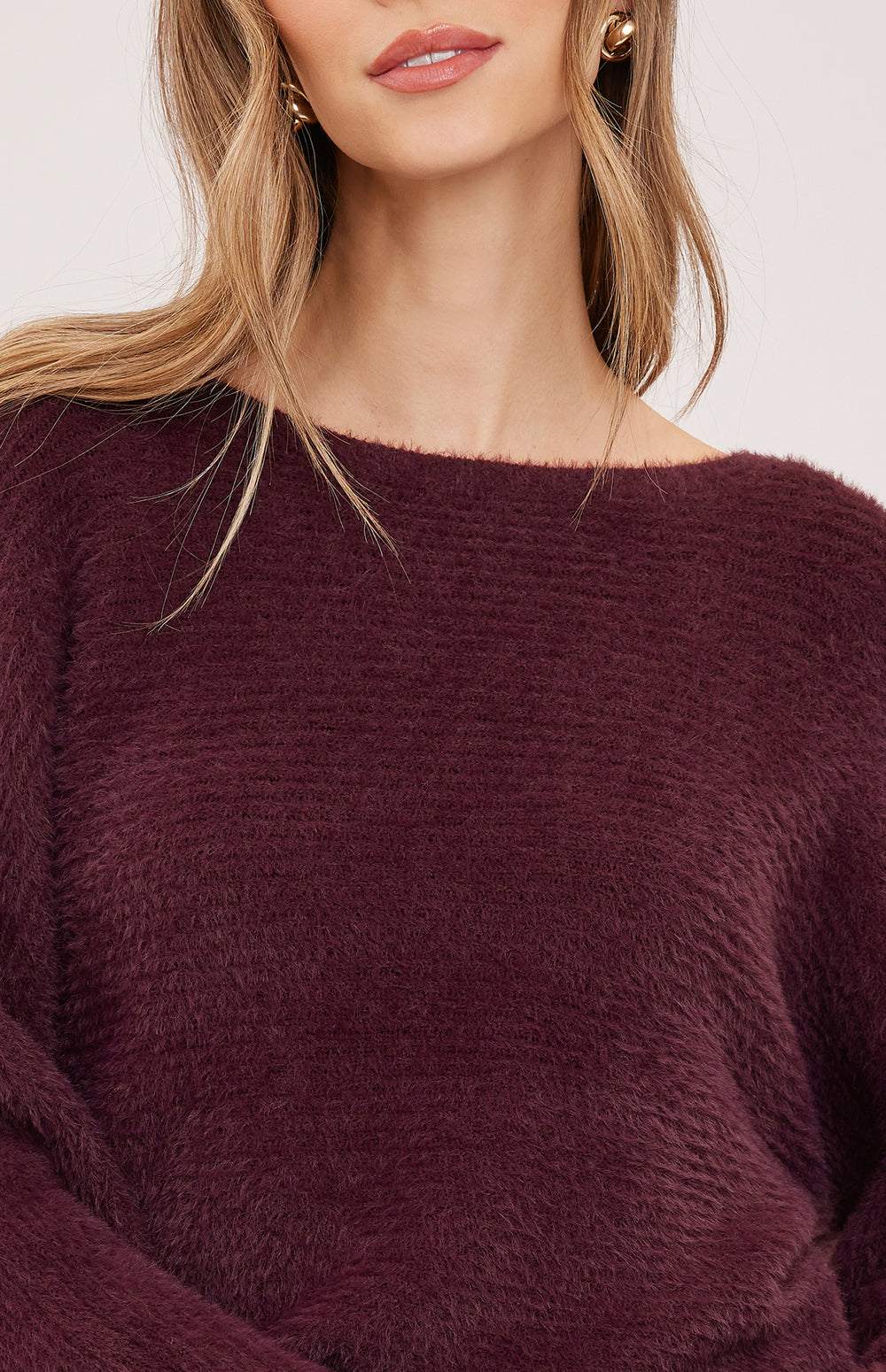 Gentle Fawn Mara plush knit sweater in port color, featuring a cozy, textured design for comfortable fall and winter wear.