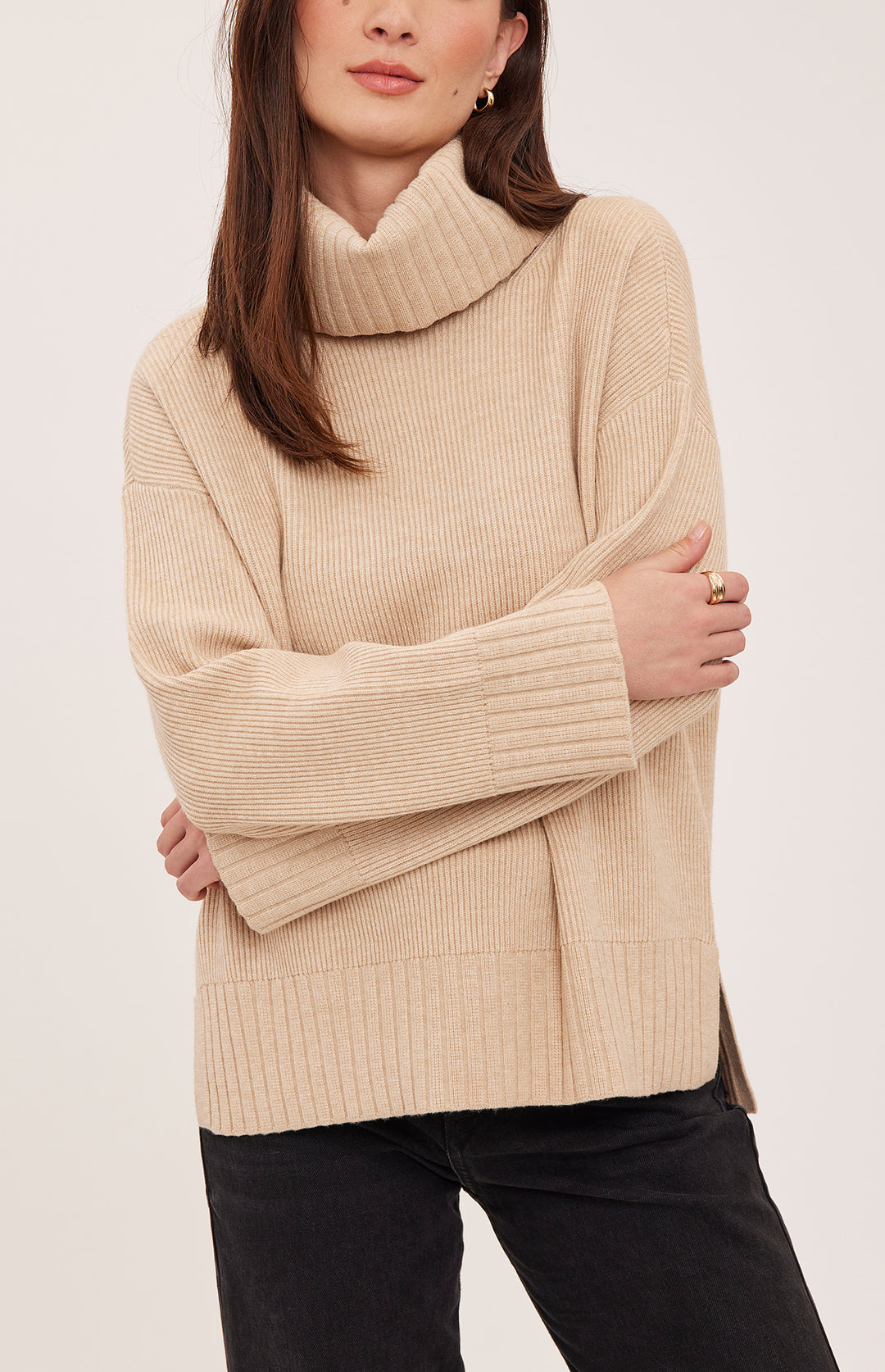 Gentle Fawn Runa sweater in Heather Doe color, soft knit fabric with a relaxed fit and ribbed cuffs.