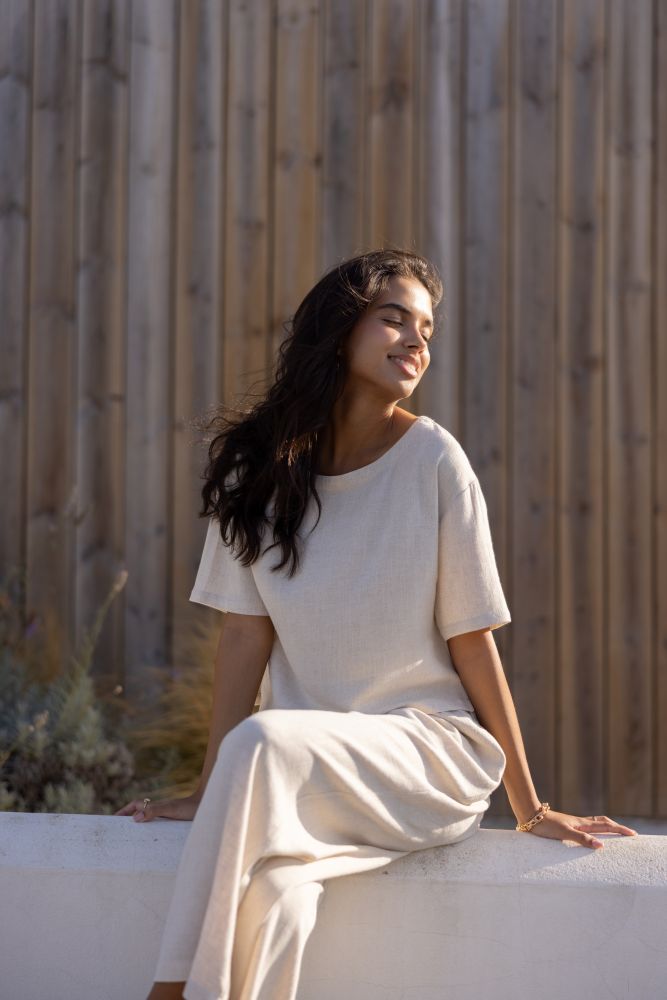 Gentle Fawn Arlo linen pant featuring a relaxed fit with an elastic waistband and side pockets, made from lightweight, breathable linen fabric.