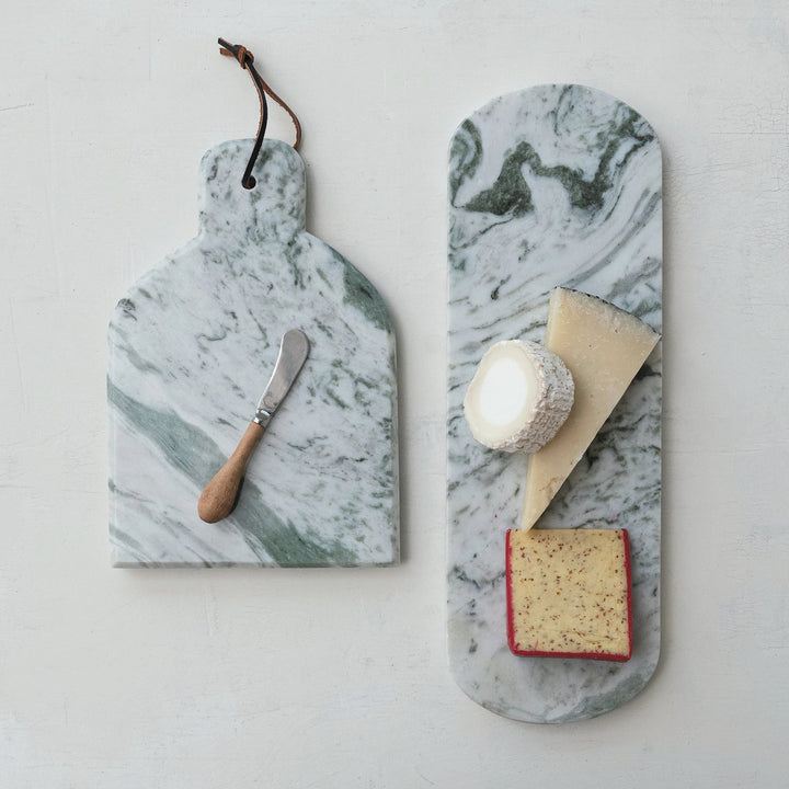 Marble cheese board with canape knife from Creative Co-op, featuring a smooth marble surface and a stainless steel knife for serving.