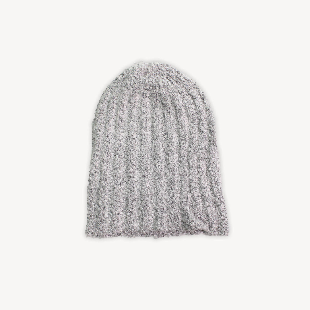 Gray knit beanie on a white background