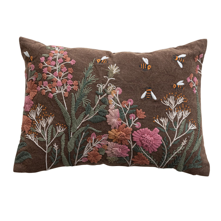 Wildfield Embroidered Lumbar Pillow