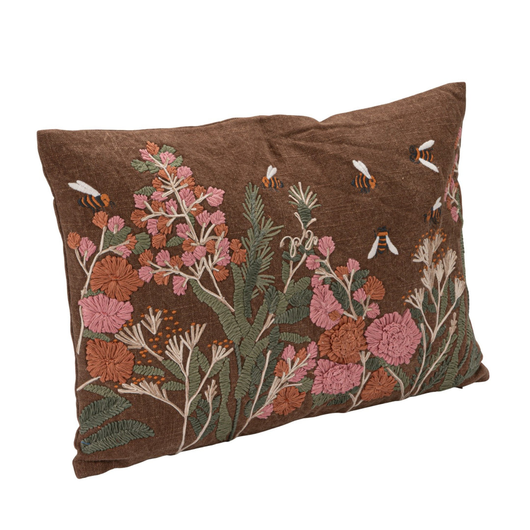 Wildfield Embroidered Lumbar Pillow